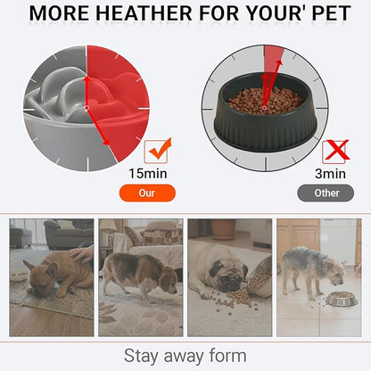 Petygooing Elevated Slow Feeder Ceramic Dog Bowls 8.26in, Slow Feeder Elevated Bowl for Small&Medium, Ceramic Slow Feeder Heavy Weighted Non-Toxic Non-Slip Puzzle Maze (Gray, 8.26in)