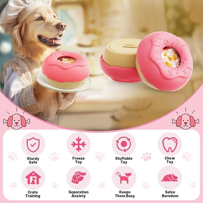 Dog Toys for Aggressive Chewers, Dog Enrichment Toys, Anxiety Relief for Dogs Toy, Indestructible Frozen Treat Toy National Pet Day Gifts for Large Dogs Peanut Butter Reduces Anxiety, Donut