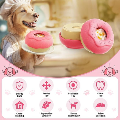 Dog Toys for Aggressive Chewers, Dog Enrichment Toys, Anxiety Relief for Dogs Toy, Indestructible Frozen Treat Toy National Pet Day Gifts for Large Dogs Peanut Butter Reduces Anxiety, Donut