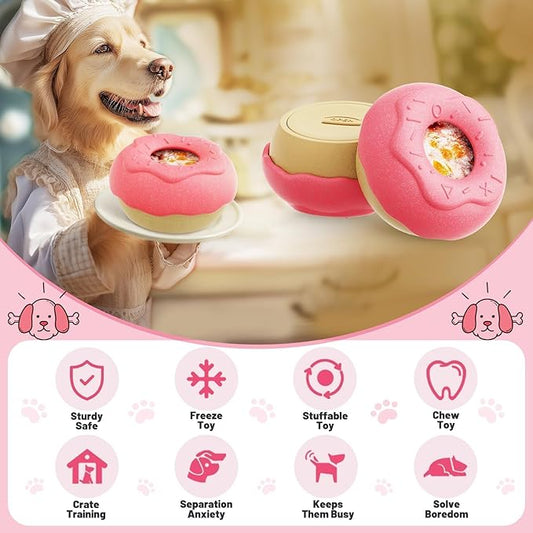 Dog Toys for Aggressive Chewers, Dog Enrichment Toys, Anxiety Relief for Dogs Toy, Indestructible Frozen Treat Toy National Pet Day Gifts for Large Dogs Peanut Butter Reduces Anxiety, Donut