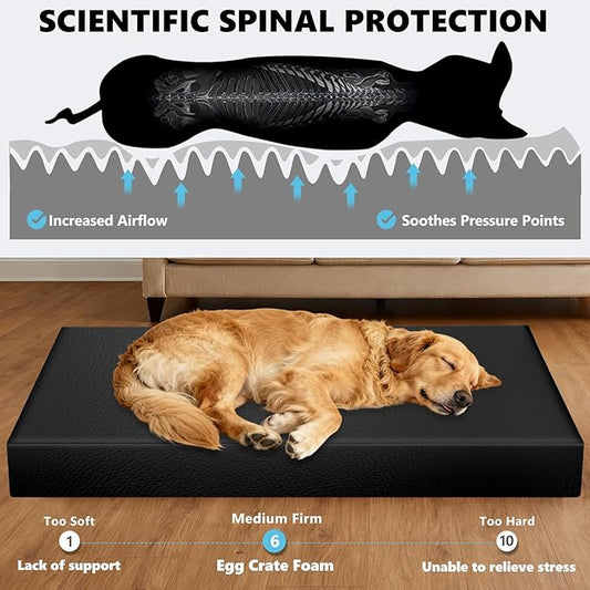 Backseat Dog Bed, Dog Bed for Car Back Seat, 4in Thick PU Leather Pet Bed for Backseat Extender – Waterproof, Scratch-Proof, Non-Slip, Washable for Full-Size Trucks & Larger SUVs (55"x26.5", Black)