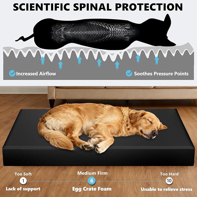 Backseat Dog Bed, Dog Bed for Car Back Seat, 4in Thick PU Leather Pet Bed for Backseat Extender – Waterproof, Scratch-Proof, Non-Slip, Removable & Washable for SUVs, Sedans & Trucks (51"x23.5", Black)