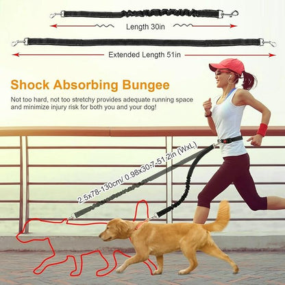 39.30Inch Bungee Dog Leash Waist,Hands Free Dog Leash Slip for Walking Hiking Running (Lumbar Waist Belt 26"-43")