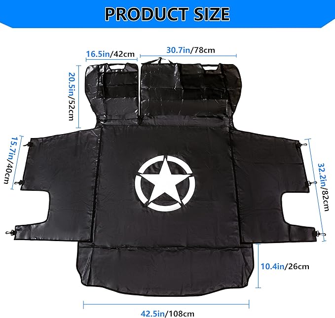 Dog Car Seat Cover for 2007-2025 Jeep Wrangler JK JL 4 Door Waterproof Cargo Liner Car Seat Protector Heavy Duty Scratch Proof Dog Hammock with Nonslip Bottom, Star