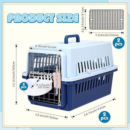 2 Sets 19" Travel Pet Carrier for Small Dogs and Cats Hard-Sided Plastic Dog Crate Cat Kennel with Wire Door, Ventilation and Security Lock Portable Pet Carrier for Car Airline Travel, Up to 13lbs
