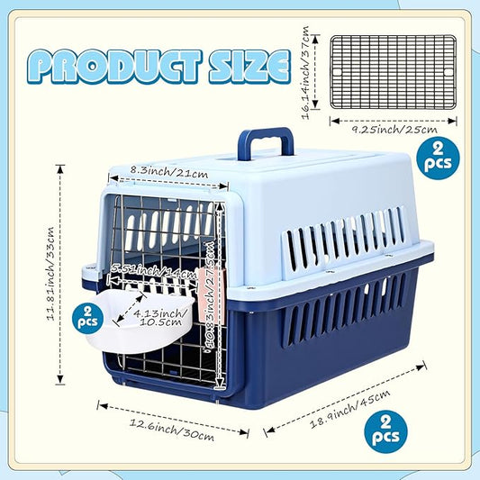 2 Sets 19" Travel Pet Carrier for Small Dogs and Cats Hard-Sided Plastic Dog Crate Cat Kennel with Wire Door, Ventilation and Security Lock Portable Pet Carrier for Car Airline Travel, Up to 13lbs