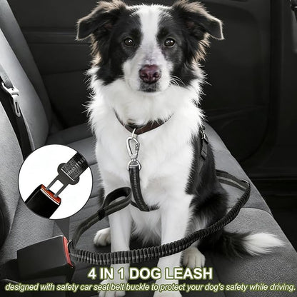 Dog Leash Heavy Duty - 4-6FT Long Leash Strong Shock Tactical Tug Leashes, Dog Seat Belt for Car with 2 Padded Handles, Reflective Rope Lead for Medium L X-Large Dogs Walking Running Training (Black)