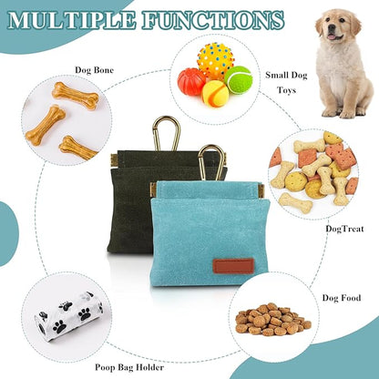 2Pcs Dog Treat Pouches for Pet Training, Hand Free Puppy Dogs Treat Bag with Carabiner, Portable Auto Closing Pet Dog Walking Bag for Travel or Outdoor Use, Pets Feed Snack Reward Pocket- Green