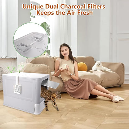 Enclosed Stainless Steel Cat Litter Boxes,Large Foldable Litter Box with Lid,Hooded Covered Stainless Steel Cat Litter Box,Easy Cleaning,No Urine Leakage,Deeper Pan