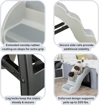 Trixie Lightweight Dog Stairs with Non-Slip Rubber Treads - 4 Step Pet Stairs for Beds and Couches - Foldable and Easy to Store - in Gray