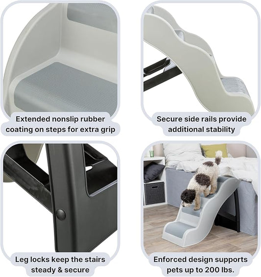 Trixie Lightweight Dog Stairs with Non-Slip Rubber Treads - 4 Step Pet Stairs for Beds and Couches - Foldable and Easy to Store - in Gray