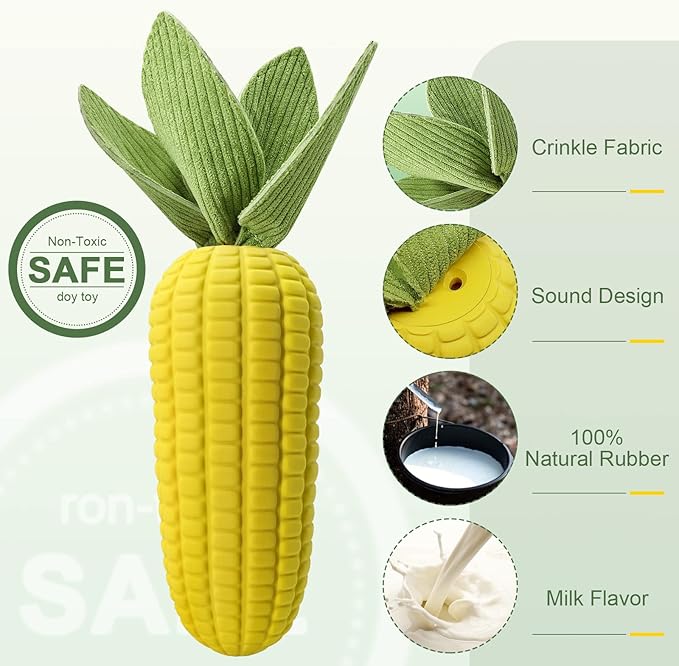 Dog Toys for Aggressive Chewers, Indestructible Tough Squeaky Corn Chew Toy for Large Medium Small Breed, Interactive Dog Toys to Keep Them Busy