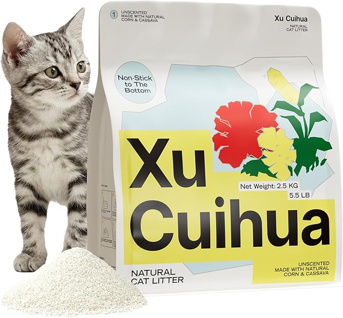 Natural Cat Litter Unscented, 100% Plant-Based, Strong Clumping Litter, Easy Scooping, Clumps Lift Cleanly, Chemical-Free, Low Dust, Corn & Cassava Litter, 5.5 LB