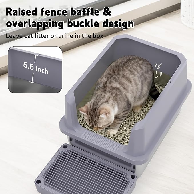 RIZZARI Cat Litter Box: Pink Stainless Steel Won’t Trap Odors - Easy Rinse Clean Non-Porous - Open Top Design - 11.6" High Sides - 17.3"x13.5" - with Scoop - Studio Apartment/Bathroom