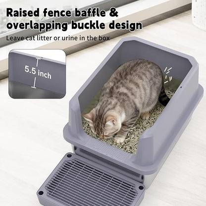 RIZZARI Cat Litter Box: Pink Stainless Steel Won’t Trap Odors - Easy Rinse Clean Non-Porous - Open Top Design - 11.6" High Sides - 17.3"x13.5" - with Scoop - Studio Apartment/Bathroom