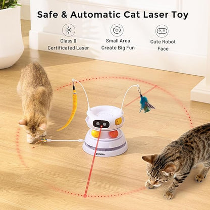 Interactive Cat Toys for Indoor Cats, 5 in 1 Hide and Seek Cat Toys with Automatic Laser and Motion Activated, Fluttering Feather & Dual Track Balls with Chirping for All Breeds, Rechargeable