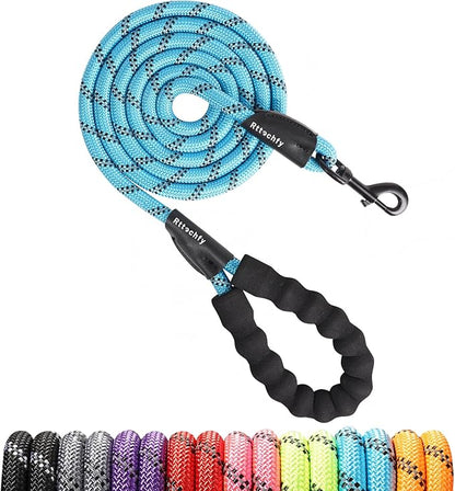 Rttochfy Rope Dog Leash 2/4/5/6/8/10 FT with Comfortable Padded Handle and Highly Reflective Threads for Small Medium and Large Dogs Heavy Duty (1/2"-4 FT, Blue)