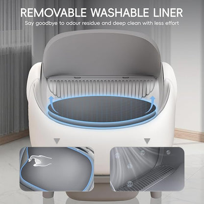 Open-Top Self Cleaning Cat Litter Box, Automatic Cat Litter Box, APP Control,Upgraded Safety Protection, Includes 1 Roll Waste Bag, Grey