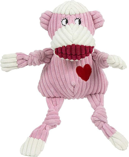 HuggleHounds Knottie Plush Dog Toy - Dog Stuffed Animal Toy, Squeaky Puppy Toys, for Small, Medium & Large Dogs, Durable Plush to Keep Them Busy - Ms Maddie Sock Monkey, Large