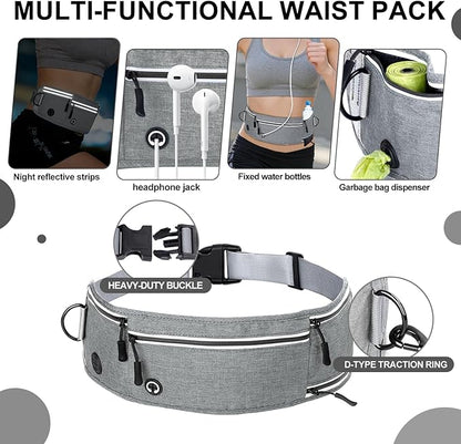 Hands Free Dog Leash with Zipper Pouch, Waist Leash for Dog Walking and Running, Dual Padded Handles, Shock-Absorbing Bungee for Medium to Large Dogs
