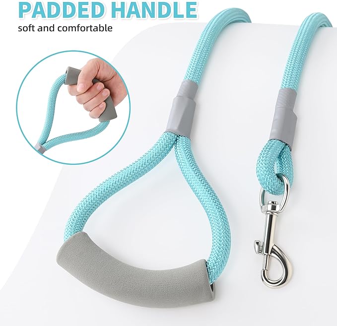 Mile High Life Dog Leash, with Comfortable Padded Handle, Turquoise Nylon Rope Leash with Steel Tips, Heavy Duty 5 Feet Pet Leashes (Turquoise,60 Inches)