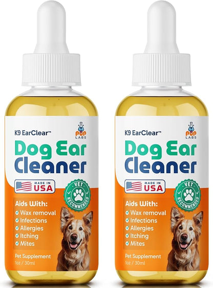 Ear Clear, Natural Dog Ear Cleaner and Infection Treatment for Dogs, Dog Drops for Itching, Irritation, & Wax Build-Up, 2-Pack