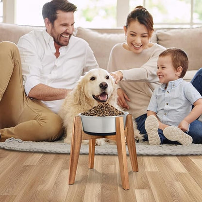 Elevated Dog Bowl Stand for Medium & Large Dogs, 11" Tall Raised Dog Bowl Stand Fits Up to 9" Bowls, Solid Acacia Wood Dog Bowl Holder, Single Elevated Dog Feeding Station (Stand Only)
