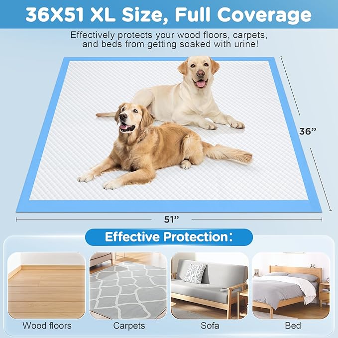 4XL Puppy Pads 36"x51" 40 Count, Pee Pads for Large Dogs & Multi-pet Families, Ultra Absorbent & Quick-Dry, Disposable Pet Training Pads for Doggie, Cat , Leakproof Incontinence Underpads
