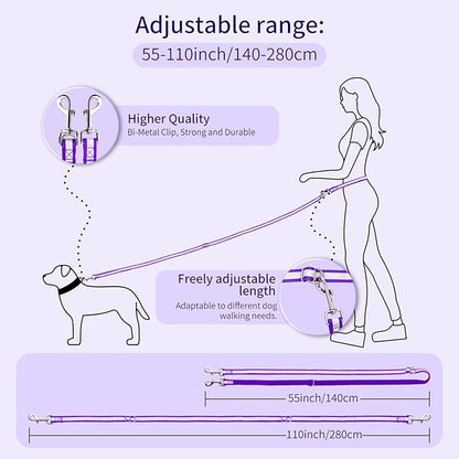Hands Free Dog Leash, 4.2 FT - 9.5 FT Multifunctional Crossbody Waist Leash for Dogs Walking Reflective Running Dog Leashs for Medium and Large Dogs Walking,Jogging,Running,Training (Purple)