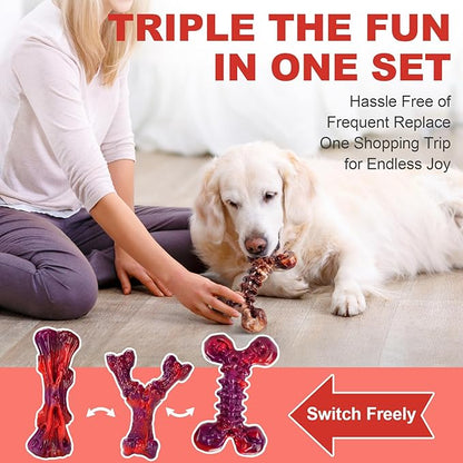 3-Pack Dog Chew Toys for Aggressive Chewers Medium & Large Breed (20-90 lbs), Indestructible Nylon Bones with Beef Flavor, Tough Dental Chews for Boredom & Anxiety, Long Lasting Doggy Gifts