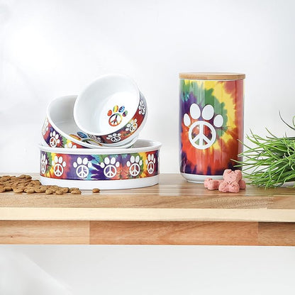 Bone Dry Ceramic Food Bowls, Non-Slip & Dishwasher Safe, Small Set, 4.25x2, Peace Paw, 2 Count