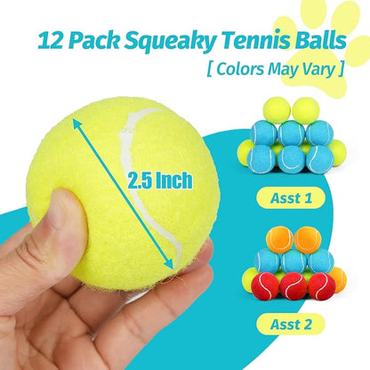 Prime Pets Squeaky Dog Tennis Balls 12 Pack, 2.5” Durable High-Bounce Tennis Balls for Dogs, Dog Ball for Fetch & Training, Outdoor Interactive Dog Toy Ball for Small and Medium Dogs