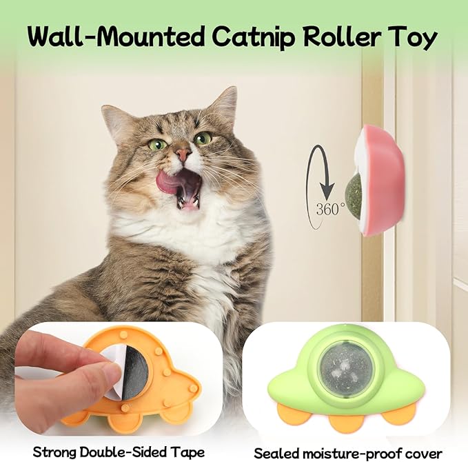 Catnip Roller Ball Catnips Wall Ball 5 Piece (3 Nips,2 Worm Galls) with 2 Replacement Cat nip Balls As Present