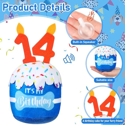 Dog Birthday Cake Toy Accessories for Girl Boy Gifts, Squeaky Plush Toy for Dog Birthday Party Decor Favor for Large, Medium and Small Dogs(14th,Blue)