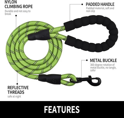 5/6 FT Strong Pet Dog Leash with Soft Padded Handle,Highly Reflective Rope for Night Walking,360-Degree Rotating Metal Buckle Without Tangles,Suitable for Small,Medium and Large Dogs.(5ft)