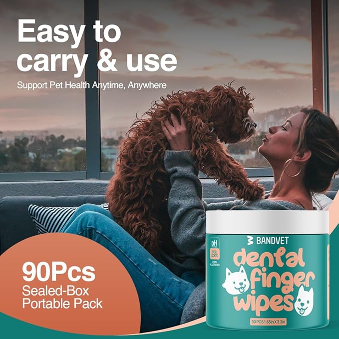 Pack of 90 Dog Teeth Cleaning Wipes - No-Rinse Dog Toothbrush & Effective Dog Dental Wipes (1.65 in x 3.15 in)