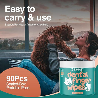 Pack of 90 Dog Teeth Cleaning Wipes - No-Rinse Dog Toothbrush & Effective Dog Dental Wipes (1.65 in x 3.15 in)