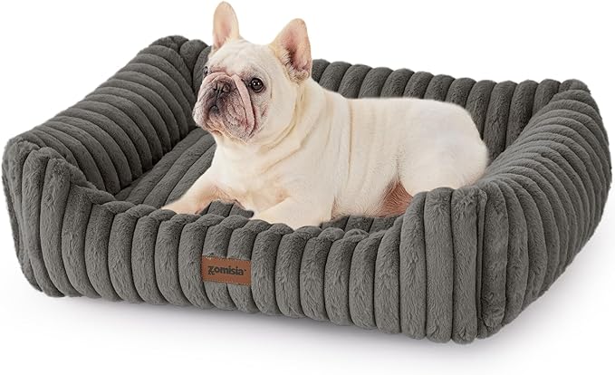 Dog Bed Medium Size Dog - Large Rectangle Orthopedic Pet Bed with Fluffy Washable Cover and Anti-Slip Bottom, 30x24x9inches, Grey