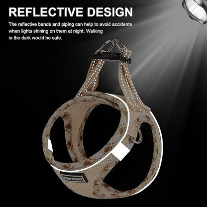 Mercano Soft Mesh Dog Harness and Leash Set, No-Chock Step-in Reflective Breathable Lightweight Easy Walk Vest Harnesses with Safety Buckle for Small Dogs, Cats (Beige, XL)