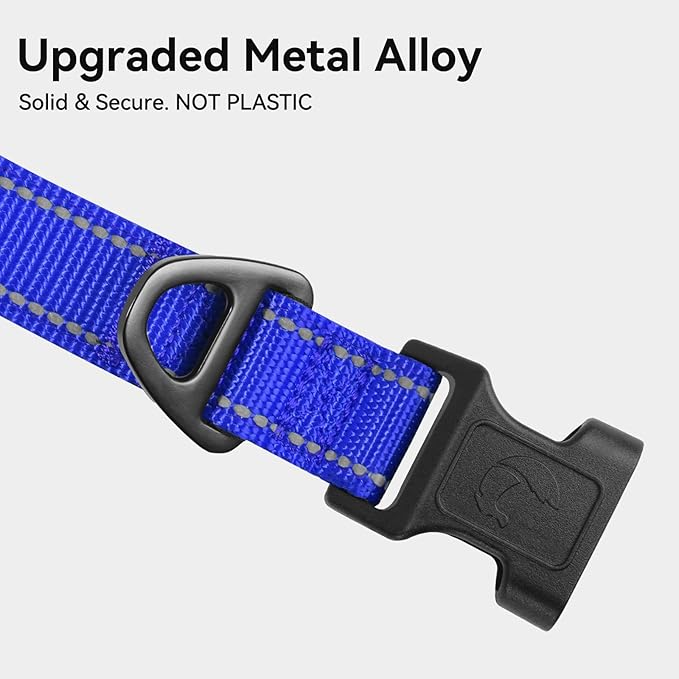 Joytale Reflective Dog Collar, Soft Neoprene Padded, Metal D-Ring, Nylon Pet Collar Adjustable for Puppy and Small Dogs, Navy Blue, XS