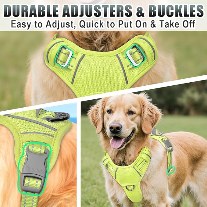 BARKBAY No Pull Dog Harness Large Reflective Dog Harness with Front Clip and Easy Control Handle for Walking Training Running with ID tag Pocket(Sunlight,L)