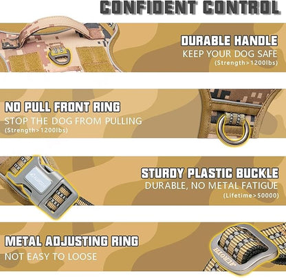 AUROTH Tactical Pet Harness for Large Dogs No Pull Adjustable, Reflective Working Training Easy Control Vest Military fpr Service Dog Desert Camo L