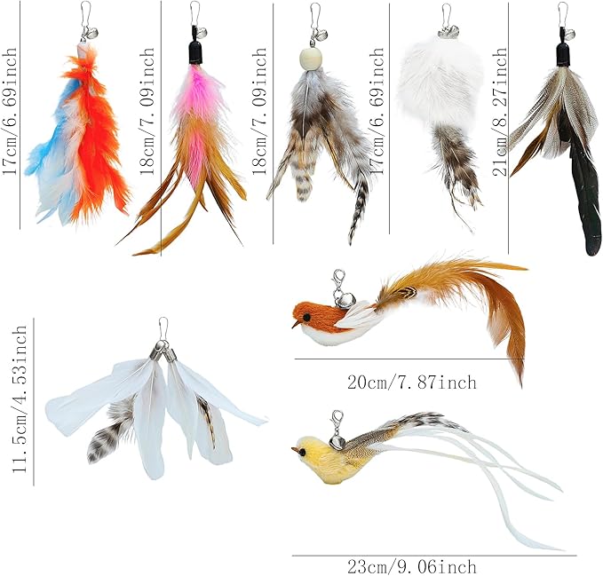 8 Pieces Cat Feather Toys Replacement Bird Insect Cat Toy Wand Refills Cats Toy Replacement Natural Bird Feathers for Cats Toys