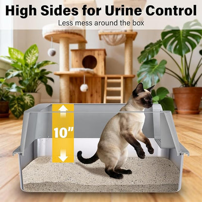 XL Stainless Steel Litter Box, Extra Large High Sided Metal Cat Litter Box with Lid and Scooper, Easy Clean, Non Stick & No Smell