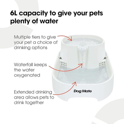 Dog Mate Large Multi-Level Pet Water Fountain (385) - Water Drinking Station for Dogs and Cats, Designed for Easy Hydration, 200 fl. oz. Capacity, White