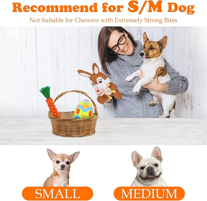 4 Pcs Easter Dog Squeaky Toys, Plush Easter Egg Dog Toy Bunny Toys with Crinkle Paper Interactive Rope Carrot for Puppy Small Medium Dogs