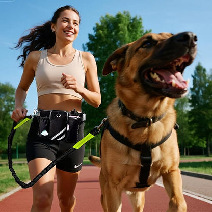 Hands Free Dog Leash for Running with Adjustable Waist Belt, Shock Absorbing Bungee & Reflective Stitching for Large Medium Small Dogs on Walks, Jogging, Hiking Training (Black)