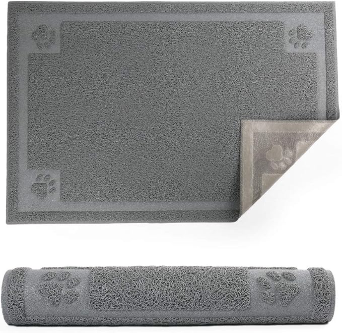 Prime Pets Dog Food Mat Waterproof, 35”x 24”, Pet Mat for Food and Water Bowl, Cat Bowl Mat for Floor, Grey