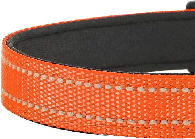 Reflective Dog Collar, Adjustable Soft Neoprene Padded Nylon Pet Collars with Buckle for Extra Large Dogs, Orange,XL