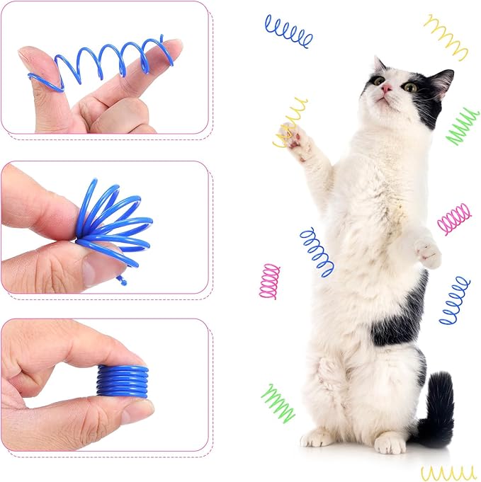 300 Pcs Cat Spring Toys, 4 Colors Plastic Spiral Interactive Coils for Indoor Cats, Swatting Biting Hunting Play for Kittens